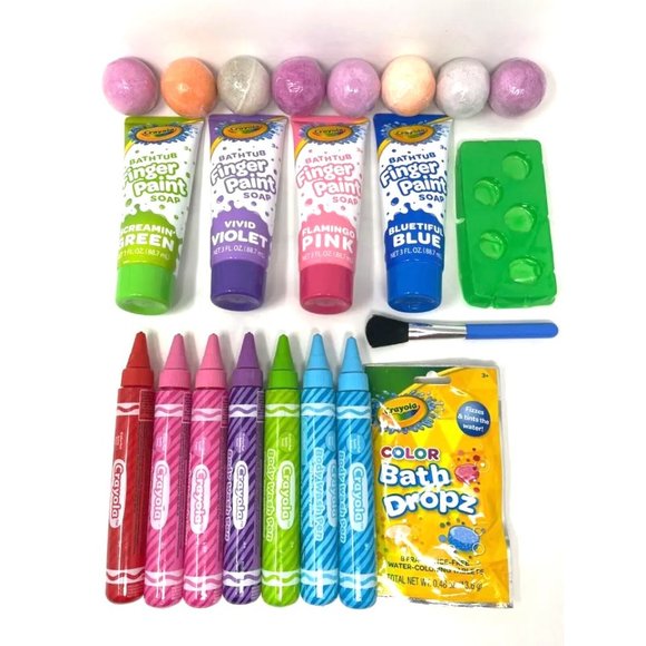 Crayola Bath Activity Bucket 30 Piece Set Bath Bomb Body Wash Pen Finger Paint - Picture 5 of 5